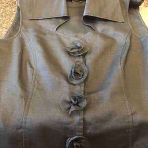 Linen “tuxedo style”  blouse with chiffon rosettes